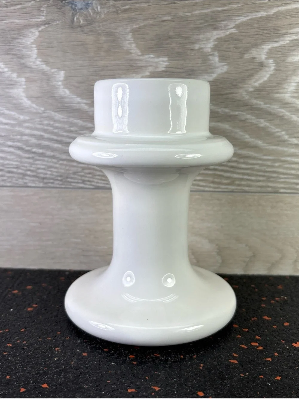 ART DECO White chunky candlestick holder -Glossy White Pottery